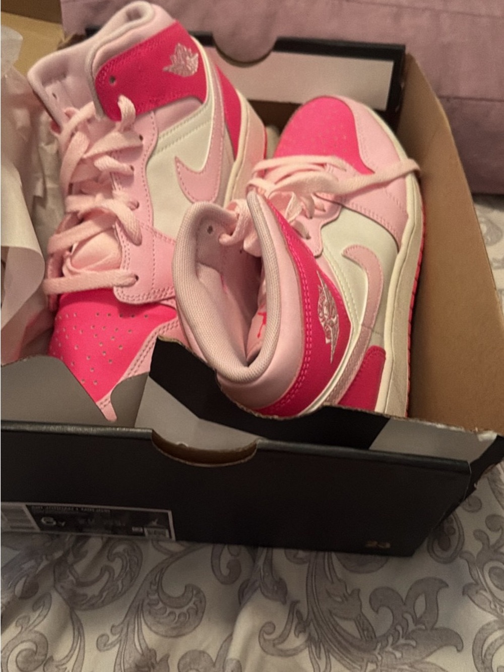 Jordan Kids High-Top Sneakers in Hot Pink and Light Pink